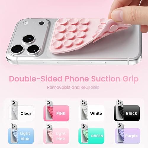 Upgraded Double Sided Silicone Suction Cup Phone Case Mount, Sticky Phone Grip Holder for Hands-Free Selfes & Videos, Reusable Silicone Phone Suction Grip for iPhone & Android, Light Pink thumbnail 2