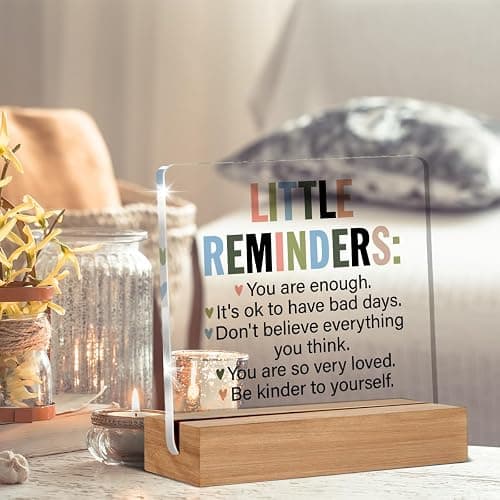 Inspirational Motivational Gifts Employee Appreciation Gifts Little Reminders You are Enough Clear Desk Decorative Sign Acrylic Sign With Wooden Stand for Office Desk Table Shelf thumbnail 4