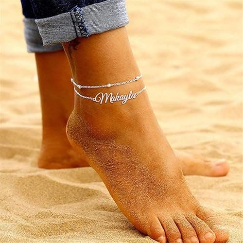 Personalized Name Ankle Bracelet for Women Custom Layered Name Anklet with Initials 18K Gold Plated Graduation Gift Customized Anklets for Women 8.7”-10.7” thumbnail 2