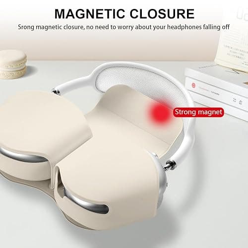 Maxjoy for Apple Airpods Max Smart Case Cover, Soft PU Leather Protective Cover Accessories for Airpod Max with Sleep Mode, Anti-Dust Travel Carrying Case for Airpods Pro Max Headphones, Beige thumbnail 2