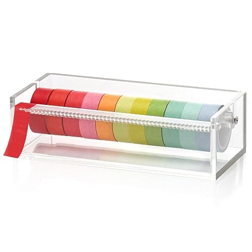 SMAODSGN Acrylic Washi Tape Dispenser Tape Holder Organizer 7 in Sticker Roll Cutter Masking Tape Holder Washi Tape Organizer Cutter Clear Tape Dispenser for Office Home School (Not Include Tape) - Image 1