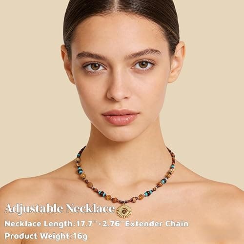 MEETCUTE Sunflower Tiger's Eye Pendant Beaded Necklace for Women, Vintage Boho-Charm Necklace Fashion Chain Accessory Creative, Dainty Jewelry GiftS thumbnail 3