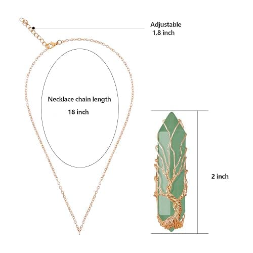 VIBILIA Healing Crystal Necklace Tree of Life Wire Wrapped Natural Stone Point Pendant Necklace Hexagonal Reiki Spiritual Quartz Gemstone Jewelry for Women Men thumbnail 2