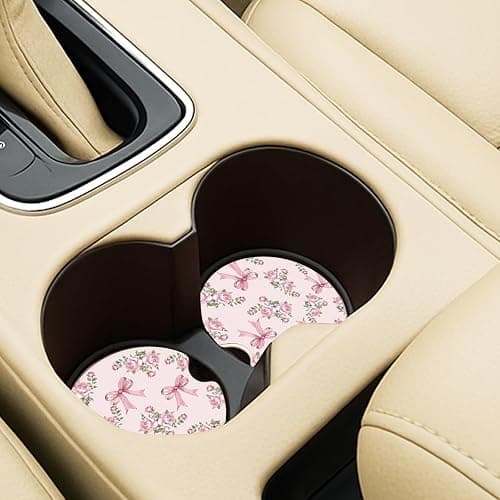 Ceramic Car Coasters – Absorbent Car Cup Holder Coaster Set for Women, Cute Aesthetic Car Accessories for Girls, 2 Pack (Blush) thumbnail 6