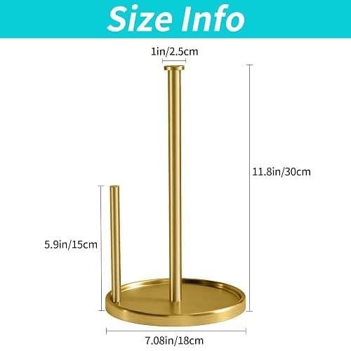 Paper Towel Holder Countertop, Standing Paper Roll Holder with Anti Slip Weighted Base, Stainless Steel Freestanding Paper Towel Holder for Kitchen, Gold thumbnail 3