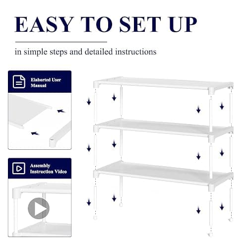 Kitsure Shoe Rack - Non-Woven Shoe Rack Shelf, Shoe Organizer for Closet, Entryway, Garage & Corridor, Stackable Shoe Shelves, 27.5" Wide - 3 Tier, White thumbnail 4