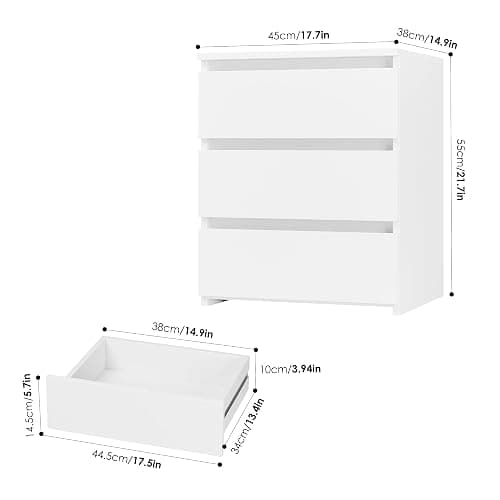 FOTOSOK White Nightstand with 3 Drawers, White Bedside Table Night Stand for Bedroom with Cut-Out Handle, Sofa Side Table 3 Drawer Nightstand for Bedroom, 17.7W*15D*21.7H thumbnail 3