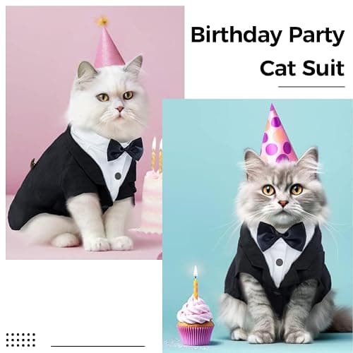 DENTRUN Cat Tuxedo Outfit, Sphynx Cat Costume Formal Suit with Bow Tie | Bow tie accessory, stylish tuxedo formal attire, for Sphynx & fluffy cats, wedding/party wear, XS-XXL. thumbnail 2