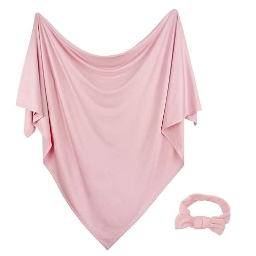 OWLOWLA Newborn Swaddle Set Stretchy Swaddle Blankets for Newborns 0-6month | Soft Breathable Fabric,Baby Swaddle Set Size 32"x32",Baby Receiving Blanket for Boys Girls,Blush - Image 1