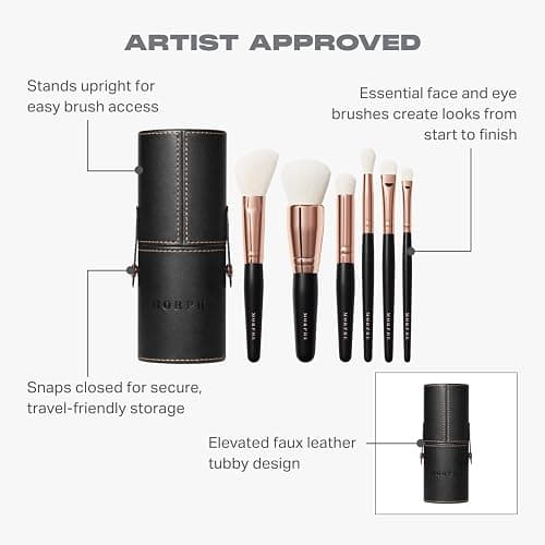 Morphe Rose Away Makeup Brushes - 6 Piece Make Up Brush Set of Eye and Face Brushes - Made with Synthetic Bristles and Includes Makeup Brush Case (6 Count) thumbnail 3
