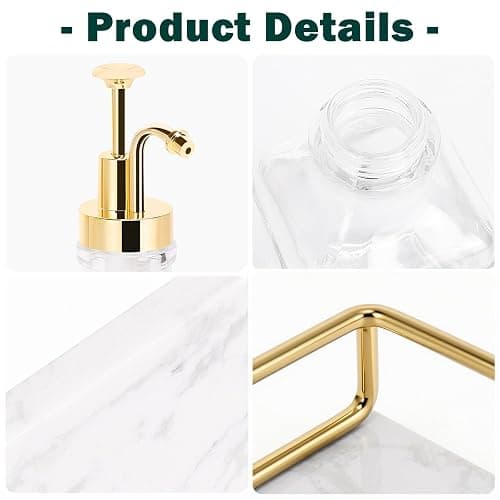BathAce Coffee Syrup Dispenser for Coffee Bar, Clear Glass Syrup Bottles with Pump, Refillable Maple Syrup Storage, Coffee Station Accessories and Organizer, 500ml, Set of 2 + Tray (Gold) thumbnail 7