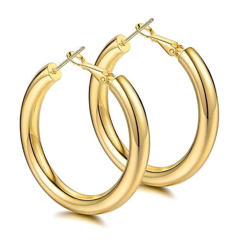 Thick Gold Hoop Earrings Lightweight Howllow Tube Hoops Chunky Gold for Women Hypoallergenic Big Earring 25mm 30mm 40mm 50mm - Image 1