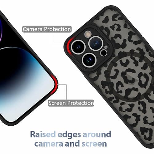 AIGOMARA Case for iPhone 14 Pro [Compatible with MagSafe] Black Leopard Pattern Design for Women Girls Men Soft TPU Bumper Hard PC Back Anti-Fall Shockproof Protective Slim Cover thumbnail 2