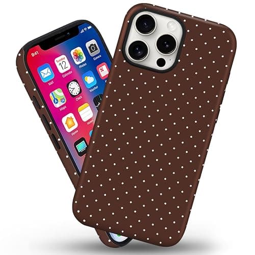 flewfun Magnetic for iPhone 15 Pro Max Case Cute Polka Dot Phone Case, Shockproof Slim TPU and Hard PC Protective Phone Cover Compatible with MagSafe Designed for Women Girls, Brown thumbnail 2