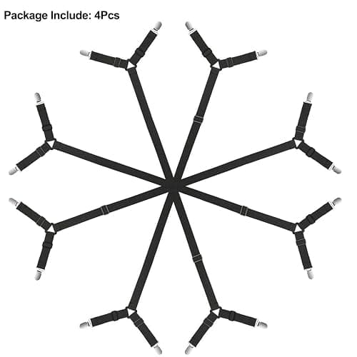 Siaomo Bed Sheet Clip Straps - 2 Way Adjustable Crisscross Sheet Corner Holder Straps Gripper Elastic Sheet Band Mattress Straps Fasten Suspenders(2 Set/4Pcs, Black) - Black 4pcs Set thumbnail 8