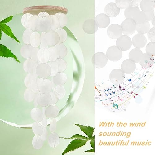 Wind Chimes for Outside - Handcrafted White Capiz Shells Windchime Coastal Style Decor for Indoor/Outdoors, Garden Decor, Great for Women, Wind Chimes Lovers and More thumbnail 3