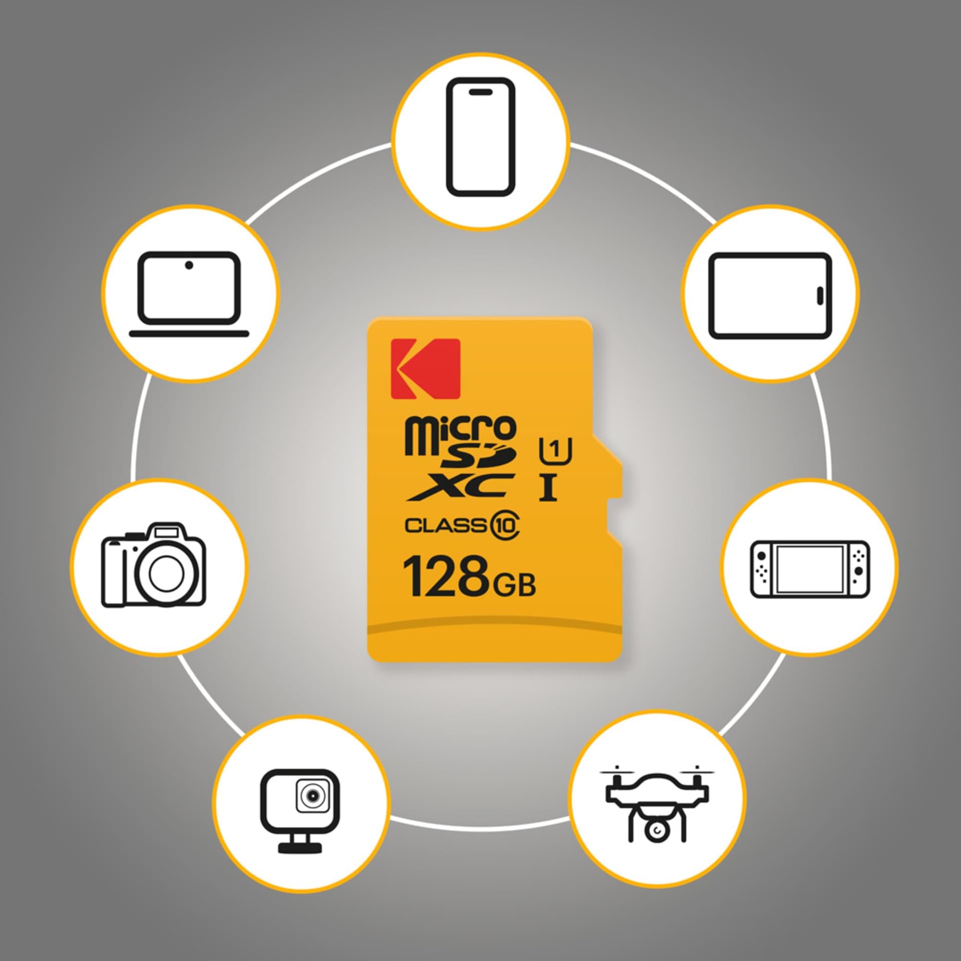 Kodak Emtec Microsdxc 128 Gb Uhs-I Class 10 Flash Memory – Card (Microsdxc, Black, Red, Yellow, Uhs-I, 10, Sd, Blister) thumbnail 3