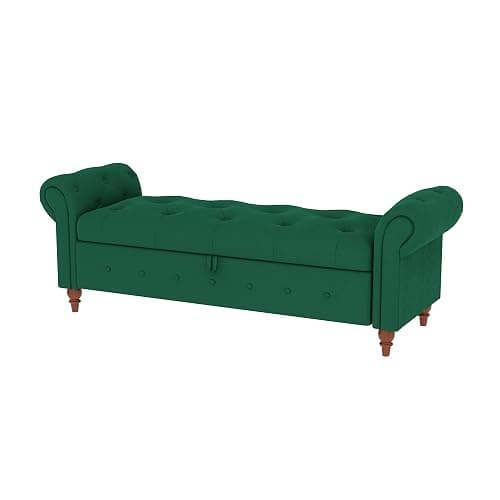 SOFTSEA 63'' Button Tufted Storage Ottoman Bench for Bedroom, Fabric Upholstered Footrest with Rolled Arms for Entryway, Living Room (Dark Green) thumbnail 5