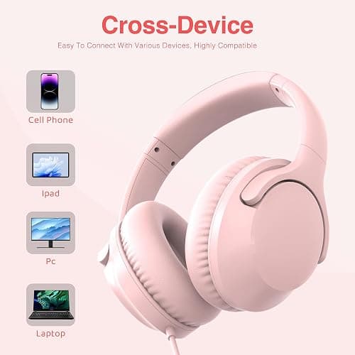 MIDOLA Wired Headphones Over-Ear Hi-Fi Sound with Microphone Adjustable Foldable, 1.5M Cord & 3.5mm Jack, Lightweight Headset for Kids Adults PC iPad Laptop Pink thumbnail 5