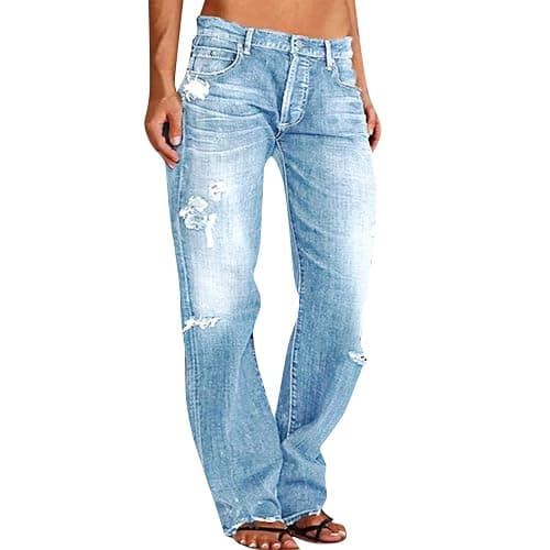 QUINTRA Damen Jeans mit zerrissenem Saum und niedriger Taille Jeanshose - Image 1