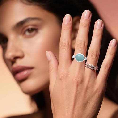 LCYFJW Classic Sterling Silver Natural Stone Ring,Oval Plain Simple Dainty Genuine Crystal Gemstone Quartz Ring for Women thumbnail 5