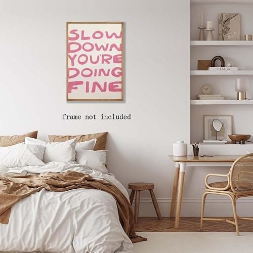 Pink Canvas Wall Art Daily Reminder Positive Affirmations Typography Wall Decor Slow Down Your Doing Fine Poster Print Music Vienna Lyrics maximalist aesthetic Bedroom Decor 8x12inch Unframed thumbnail 5