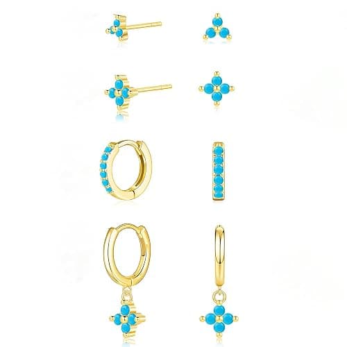 Poxtex 4 Pairs Gold Hoop Earrings Set for Women, 14K Gold Plated Small Huggie Earrings for Multiple Piercing, Dainty Hypoallergenic Cartilage Earrings for Women Jewelry Gift - Image 1