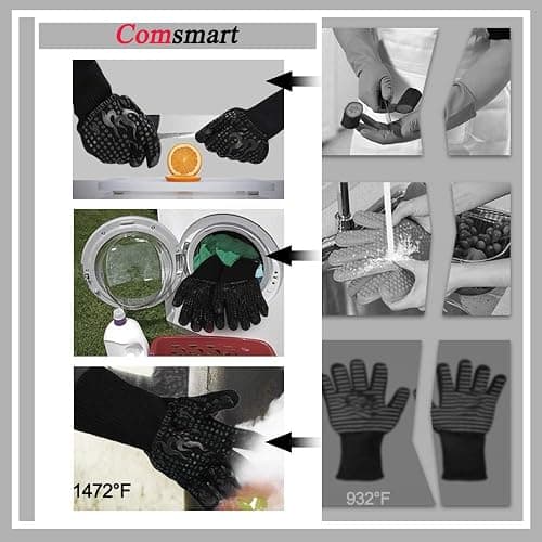 Comsmart BBQ Gloves, 1472 Degree F Heat Resistant Grilling Gloves Silicone Non-Slip Oven Gloves Long Kitchen Gloves for Barbecue, Cooking, Baking, Cutting thumbnail 6