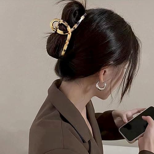 Big Hair Claw Clips Butterfly Hair Clips for Women 4.7" Large Acetate Metal Hair Claw Clip for Girls Hair Accessories for Long Thick Hair (Light leopard) thumbnail 6
