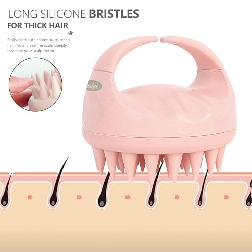 Sndyi Scalp Massager Shampoo Brush, Scalp Scrubber with Soft Silicone Bristles, Scalp Exfoliator for Dandruff Removal, Scalp Massager for Hair Growth, Wet Dry Hair Brush for Scalp Care, Pink thumbnail 3