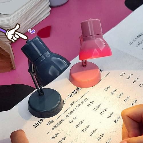 Miniature LED Desk Lamp for Dollhouse, Simulation Furniture Accessory with Light (Pink) thumbnail 2