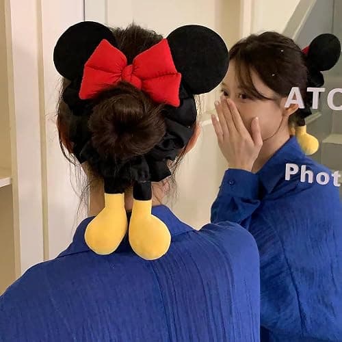 Ouliget Large Satin Scrunchies,Cute Oversized Flower Hair Bands for Girls Women,Creative Hair Ties Ponytail Decorative Headwear for Christmas Party Decoration (Ear red bow) thumbnail 7