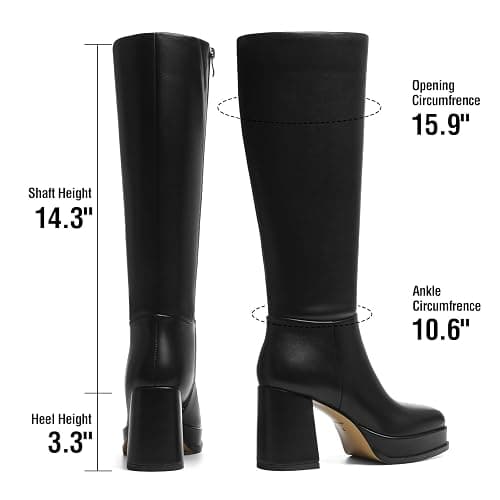 On sale for under 40 Artrotter Knee High Platform Boots for Women Square Toe Elastic Tall Boots Vegan Leather Long Fall Boot Block Chunky Heel Side Zipper thumbnail 6