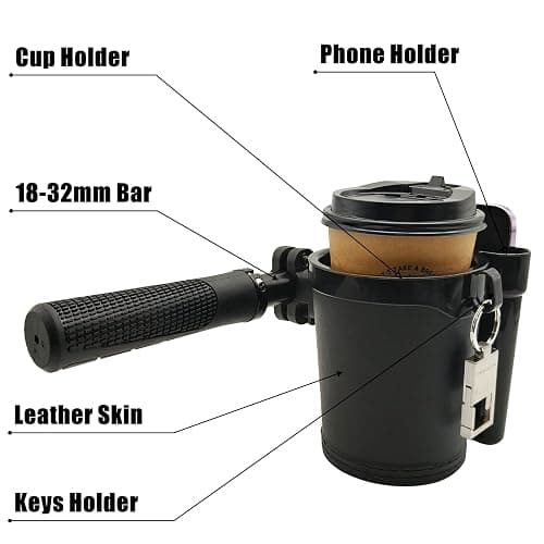 RYANGO Bike Cup Holder with Phone Keys Holder, Handlebar Water Bottle Cage for E-Bike, Scooter, Stroller, Wheelchair thumbnail 2