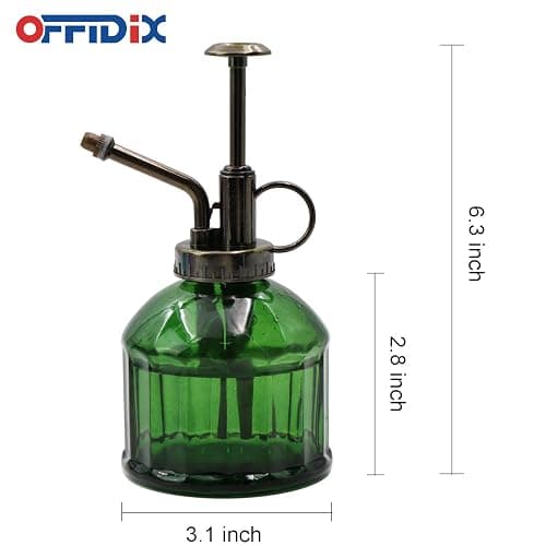 OFFIDIX Glass Plant Mister, 6.3 Inches Tall Vintage Style Spritzer Bronze Plastic Top Pump One Hand Watering Can Indoor Plant Spray Bottle for Garden, Plants, Cleaning (Dark Green) thumbnail 3