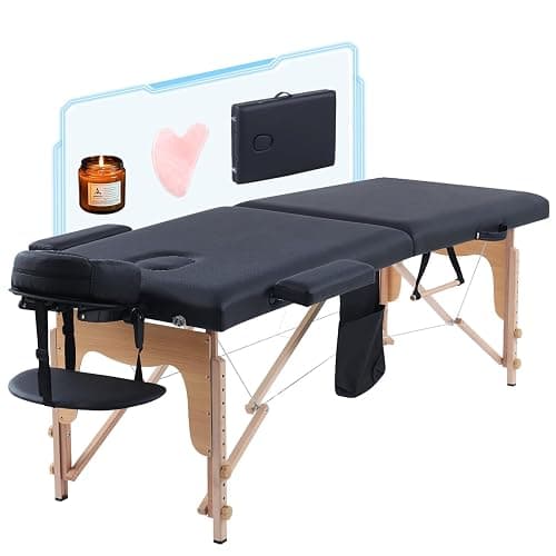 ARTBUSKE Portable Massage Table,84 Inch Massage Tables Portable with Side Pocket and Towel Rack Adjustable Height Lash Bed Massage Bed Tattoo Table Esthetician Bed for Eyelash Tattoo Spa,Black - Image 1