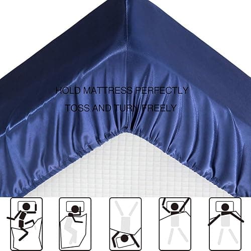 Satin Bed Sheets Twin Sheets, Navy Blue Silk Sheets, 3 - Pieces Soft Bedding Set with 1 Deep Pocket Fitted Sheet,1 Flat Sheet,1 Pillowcase thumbnail 3