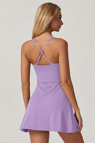 QINSEN Womens Square Neck Tennis Dress Sleeveless Built in Shorts Golf Athletic Dress with Pockets thumbnail 2