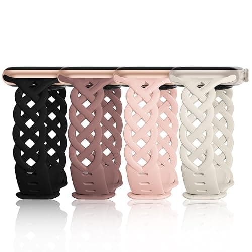 Slim Silicone Bands Compatible with Apple Watch Band 40mm 38mm 41mm 44mm 45mm 46mm 42mm Women Floral Breathable Braided Lace Thin Sport Strap Replacement Wristbands for iWatch SE Series 11 10 9 8 7 6 5 4 3 ultra 2 - Image 1