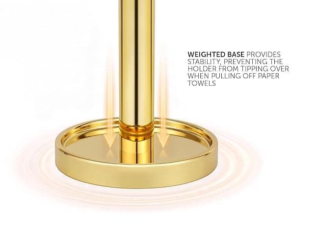 Ivilon Paper Towel Holder Stand - Steady and Easy Tear - Fits All Paper Towel Rolls - Gold Polished thumbnail 4
