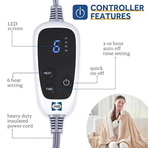 SEALY Heated Blanket Electric Throw, Flannel & Sherpa Heating Throw with 6 Heat Settings & 2-10 Hours Auto Shut Off, Fast Heating & ETL Certification, 50x60 Inch, Beige thumbnail 2