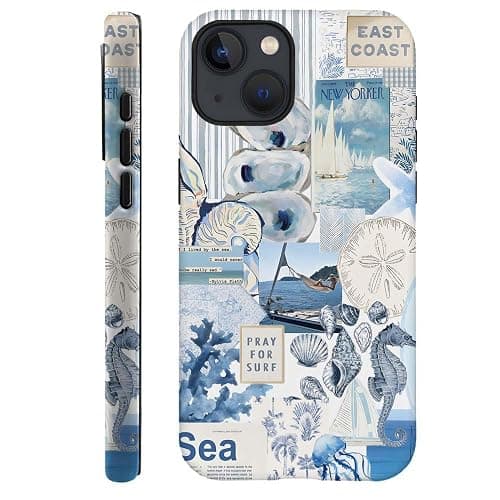 Generic Compatible with for iPhone 15,Vintage Seashell Ocean Blue Collage Phone Case for Girl Women Boy Men,Scratch Resistant Shockproof Cover Case for iPhone 15 - Vintage Seashell Ocean Blue Collage - iPhone 15 - Image 1