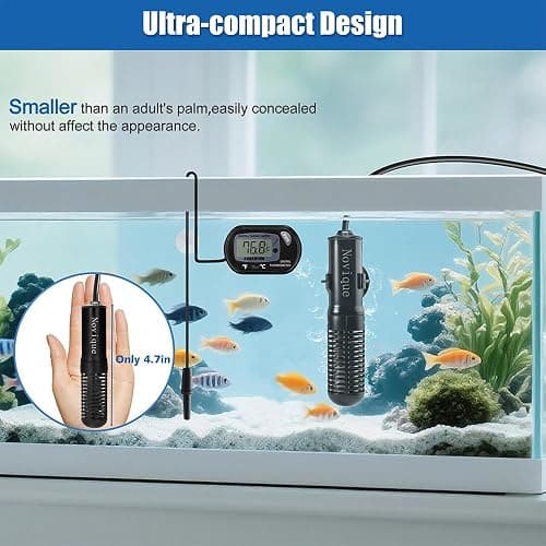 Novique Mini Submersible Aquarium Heater 25W Small Betta Fish Tank Heater with Digital Thermometer (Preset Temperature 78℉) thumbnail 6