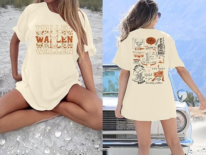 BANGELY Cow Skull Women Oversized Shirt Country Music T-Shirt Vintage Western Graphic Tee 80 90s Music Lover Short Sleeve Top thumbnail 4