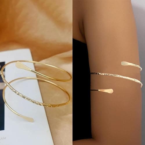 agogue 4 Stück Oberarmreif Gold, Armreif Gold Oberarm Modeschmuck Armreifen Damen, Armband Set Minimalistischer Goldene Armreifen, Adjustable Armreif für Damen thumbnail 4