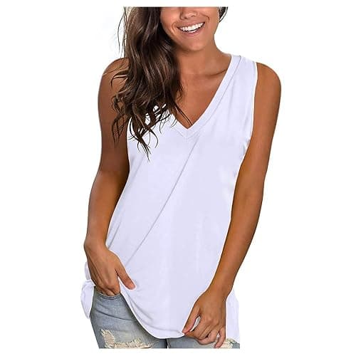 V Neck Tank Tops for Women Loose Fit Flowy Hem Longline Blouse Summer Soft Breathable Vest Tops Flowy Casaul Cami Shirts - Image 1