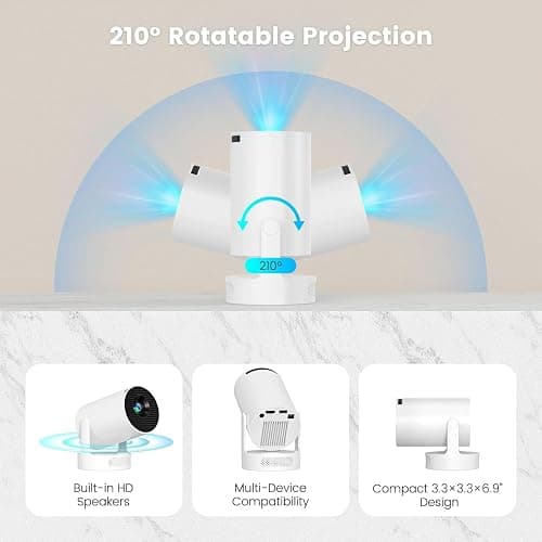 Mini Portable Projector with Wifi6 and Bluetooth, 4K Projector Support 5w Sound Base Speaker, 160 ANSI, Android 11, Auto Vertical Keystone 210°Rotatable Proyector for Home Bedroom Outdoor HY300 ULTRA thumbnail 4