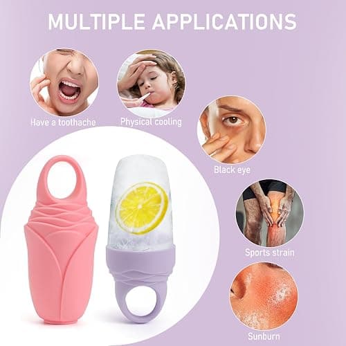 3 Pcs Facial Ice Roller Silicone Mold Reusable for Face Women and Eye Neck Cold Skin Care Tools Freezer De Puff Eye Bags Reduce Migraine Pain Pink 1 + Purple 2 thumbnail 8