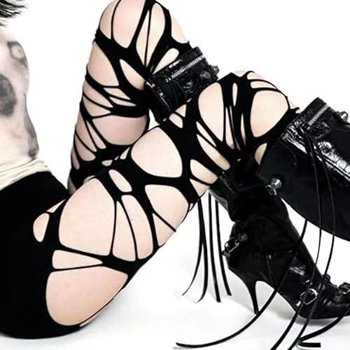 NXITK 2 Pack Goth Tights - Ripped Gothic Tights for Women - Black thumbnail 2