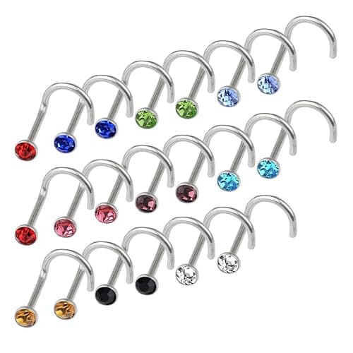 cnomg 20 pieces 316L Stainless Steel Rhinestone Nose Stud Rings Body Piercing- 10 Mixed Color 2.2 MM thumbnail 7